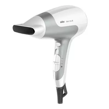 Фен Braun Satin Hair 5 PowerPerfection HD580 2500Вт, 3 режима, 1 насадка, ионизация, концентратор, белый/серебристый (81502129)