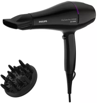 Фен Philips DryCare BHD274/00 2.2 кВт, режимов: 2, насадок: 2, ионизация, черный/фиолетовый (BHD274/00)