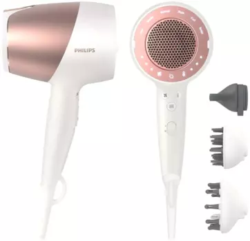 Фен Philips Prestige BHD827/00 1.8 кВт, режимов: 3, насадок: 3, ионизация, белый/золотистый (BHD827/00)