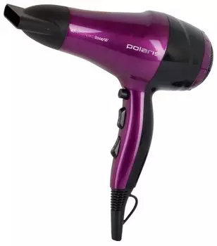 Фен Polaris PHD 2077i 2000Вт, 2 режима, 1 насадка, съемный фильтр, турмалиновая ионизация, фиолетовый/черный (PHD 2077i )