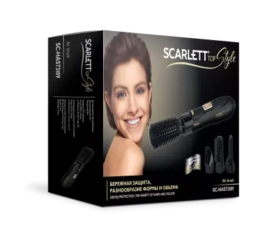 Фен-щетка Scarlett Top Style SC-HAS73I09 800Вт, 3 режима, 4 насадки, ионизация, 2 режима мощности, черный (SC-HAS73I09)