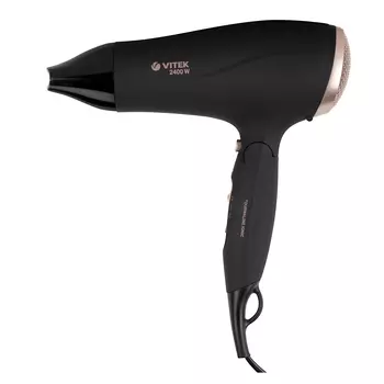 Фен Vitek VT-1330 2.4 кВт, режимов: 2, насадок: 1, черный/золотистый