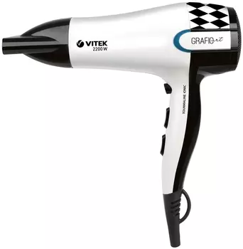 Фен Vitek VT-2299 2200Вт, 3 режима, 1 насадка, белый/черный (05.01.00.02.000107)