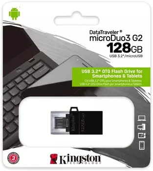 Флешка 128Gb USB 3.2/microUSB Kingston Data Traveler microDuo3 G2, черный (DTDUO3G2/128GB)
