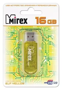 Флешка 16Gb USB 2.0 Mirex ELF, желтый (13600-FMUYEL16)