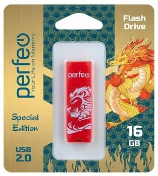 Флешка 16Gb USB 2.0 Perfeo C04 Red Lion USB, красный (PF-C04RL016)