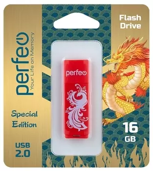 Флешка 16Gb USB 2.0 Perfeo C04 Red Phoenix, красный (PF-C04RP016)