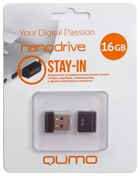 Флешка 16Gb USB 2.0 QUMO Nano nanoDrive, черный (QM16GUD-NANO-B)