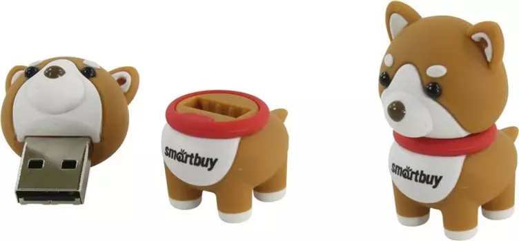 Флешка 16Gb USB 2.0 SmartBuy Wild series Akita Dog, белый/коричневый (SB16GBAkitaW)