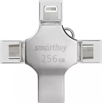 Флешка 256Gb USB 3.0/Lightning/USB Type-C/micro USB SmartBuy MC15 Metal Quad 4-in-1, серебро (SB256GBMC15)