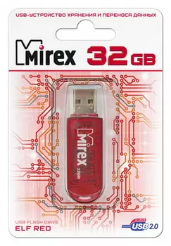 Флешка 32Gb USB 2.0 Mirex ELF, красный (13600-FMURDE32)