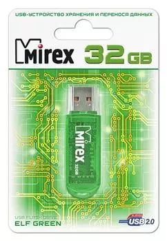Флешка 32Gb USB 2.0 Mirex ELF, зеленый (13600-FMUGRE32)