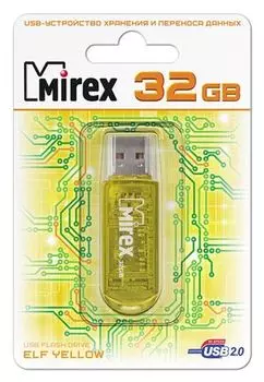 Флешка 32Gb USB 2.0 Mirex ELF, желтый (13600-FMUYEL32)
