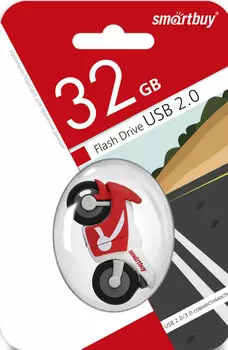 Флешка 32Gb USB 2.0 SmartBuy Байк, белый/красный (SB32GBBike)