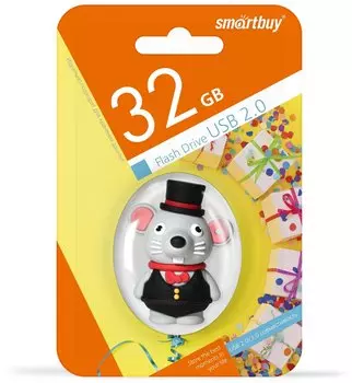 Флешка 32Gb USB 2.0 SmartBuy Mouse, серый/черный (SB32GBMouseW)