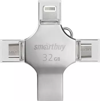 Флешка 32Gb USB 3.0/Lightning/USB Type-C/micro USB SmartBuy MC15 Metal Quad 4-in-1, серебро (SB032GBMC15)