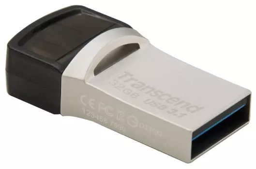 Флешка 32Gb USB 3.1/USB Type-C Transcend JetFlash 890S, черный/серый (TS32GJF890S)