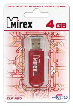 Флешка 4Gb USB 2.0 Mirex ELF, красный (13600-FMURDE04)