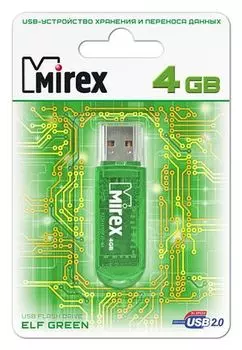 Флешка 4Gb USB 2.0 Mirex ELF, зеленый (13600-FMUGRE04)