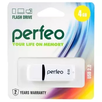 Флешка 4Gb USB 2.0 Perfeo C02, белый (PF-C02W004)