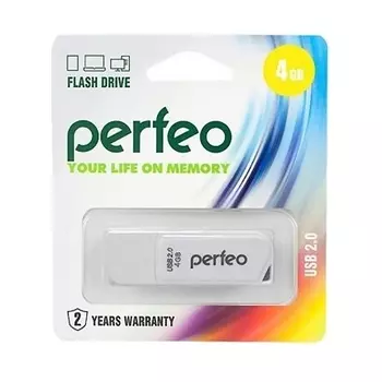 Флешка 4Gb USB 2.0 Perfeo c10, белый (PF-C10W004)