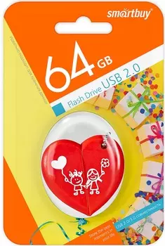 Флешка 64Gb USB 2.0 SmartBuy Wild series Сердце, красный (SB64GBHeart)