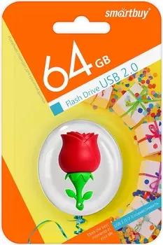 Флешка 64Gb USB 2.0 SmartBuy Wild series Роза, зеленый/красный (SB64GBRose)