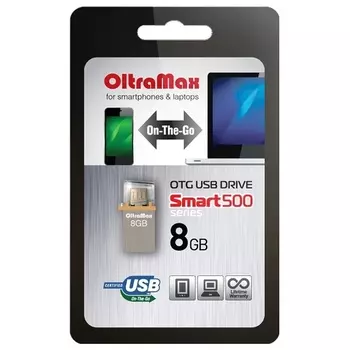 Флешка 8Gb USB 2.0/microUSB OltraMax Smart 500, серый (OM008GB500SM-OTG)