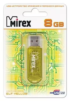 Флешка 8Gb USB 2.0 Mirex ELF, желтый (13600-FMUYEL08)