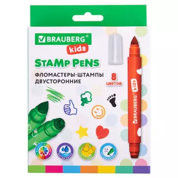 Фломастеры двусторонние смываемые BRAUBERG Funny Stamps, 8 шт. (152179)