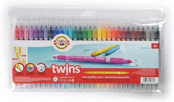 Фломастеры двусторонние смываемые Koh-I-Noor Twin 771023CJ02TE, 30 шт. (771023CJ02TE)