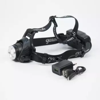 Фонарь налобный Gauss (GFL407) 450 лм 5Вт 2400mAh, фокус луча, 3 режима