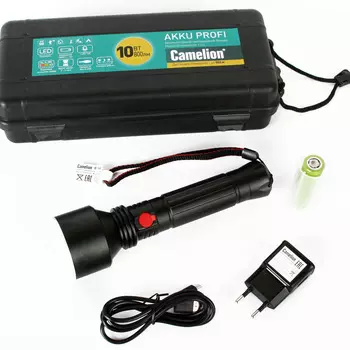 Фонарь ручной Camelion E163 (14279) 800 лм 10Вт режим 100% яркости - до 2 часов, 50% яркости - до 5 часов, зарядка от бортовой сети автомобиля /через порт USB2.0