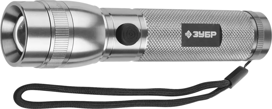 Фонарь ЗУБР "ЭКСПЕРТ" ручной, алюм корпус, линза, светодиод, регулируемое фокусное расстояние, металлик, 3AAA, 3Вт [56202-S]