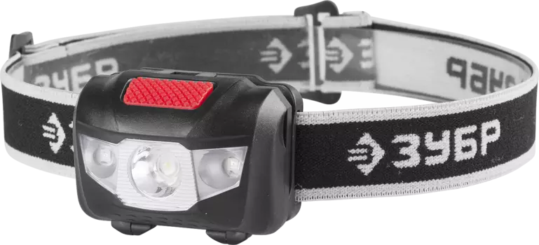 Фонарь ЗУБР Мастер налобный светодиодный, 1Вт(80Лм)+2LED, 4 режима, 3ААА () [56436] {56436}