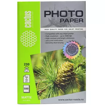Фотобумага 10x15 230 г/м матовая, 500 листов, односторонняя, Cactus Photo Paper CS-MA6230500 для струйной печати