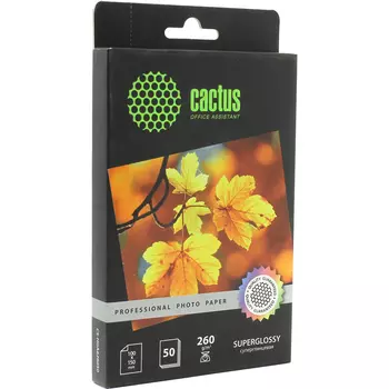 Фотобумага 10x15 260 г/м суперглянцевая, 50 листов, односторонняя, Cactus CS-HGA626050 для струйной печати