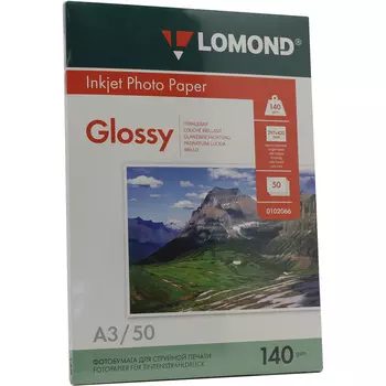 Фотобумага A3 140г/м2 глянцевая, 50 листов, односторонняя, Lomond 0102066 для струйной печати