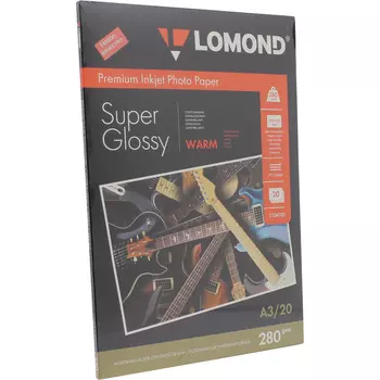 Фотобумага A3 280г/м2 суперглянцевая, 20 листов, односторонняя, Lomond 1104102 для струйной печати