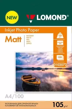 Фотобумага A4 105 г/м матовая, 100 листов, односторонняя, Lomond 0102072 для струйной печати