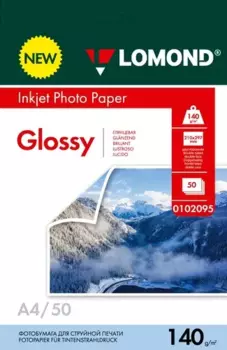 Фотобумага A4 140 г/м глянцевая, 50 листов, двусторонняя, Lomond Glossy Photo Paper 0102095 для струйной печати