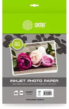 Фотобумага A4 150 г/м глянцевая, 100 листов, односторонняя, Cactus Every Day CS-GA4150100ED для струйной печати