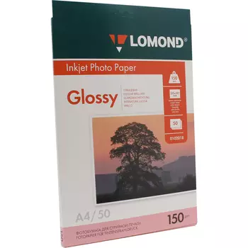 Фотобумага A4 150 г/м глянцевая, 50 листов, односторонняя, Lomond 0102018 для струйной печати