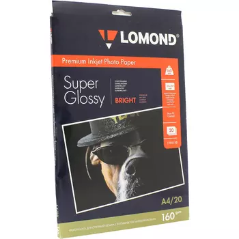Фотобумага A4 160г/м2 суперглянцевая, 20 листов, односторонняя, Lomond 1101110 для струйной печати