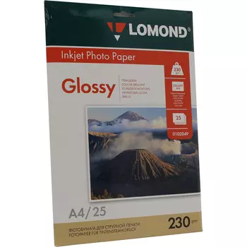 Фотобумага A4 230 г/м глянцевая, 25 листов, односторонняя, Lomond Photo Paper 0102049 для струйной печати