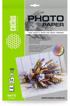 Фотобумага A4 230 г/м матовая, 100 листов, односторонняя, Cactus Photo Paper CS-MA4230100 для струйной печати