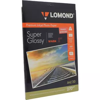 Фотобумага A4 270 г/м суперглянцевая, 20 листов, односторонняя, Lomond 1106101 для струйной печати