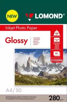 Фотобумага A4 280 г/м глянцевая, 50 листов, односторонняя, Lomond 0102096 для струйной печати