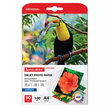 Фотобумага A4 90 г/м матовая, 100 листов, односторонняя, Brauberg ORIGINAL 363979 для струйной печати