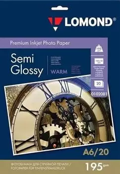 Фотобумага A6 195 г/м полуглянцевая, 20 листов, Lomond 0102081 для струйной печати